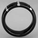 Alamode High polished (no plating) Stainless Steel Ring with Ceramic in Jet - Alamode - Flyclothing LLC