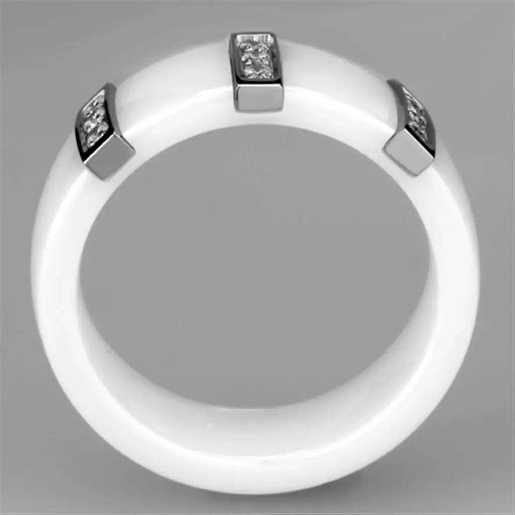 Alamode High polished (no plating) Stainless Steel Ring with Ceramic in White - Alamode - Flyclothing LLC