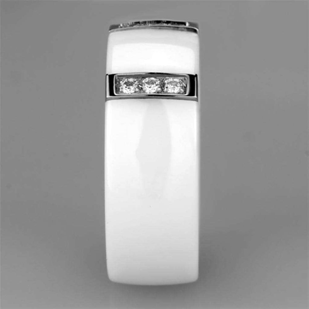 Alamode High polished (no plating) Stainless Steel Ring with Ceramic in White - Alamode - Flyclothing LLC