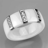 Alamode High polished (no plating) Stainless Steel Ring with Ceramic in White - Alamode - Flyclothing LLC