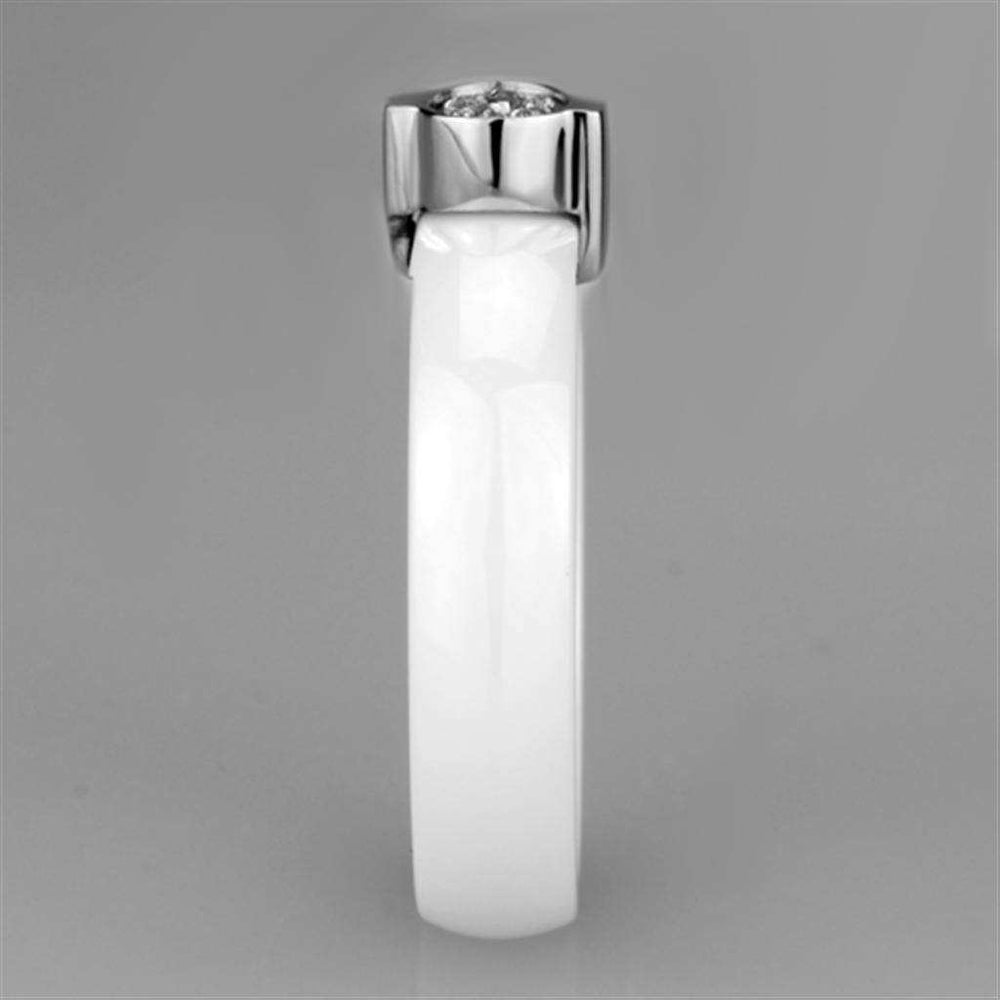 Alamode High polished (no plating) Stainless Steel Ring with Ceramic in White - Alamode - Flyclothing LLC