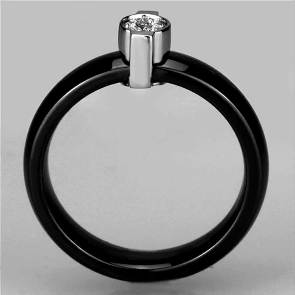 Alamode High polished (no plating) Stainless Steel Ring with Ceramic in Jet - Alamode - Flyclothing LLC