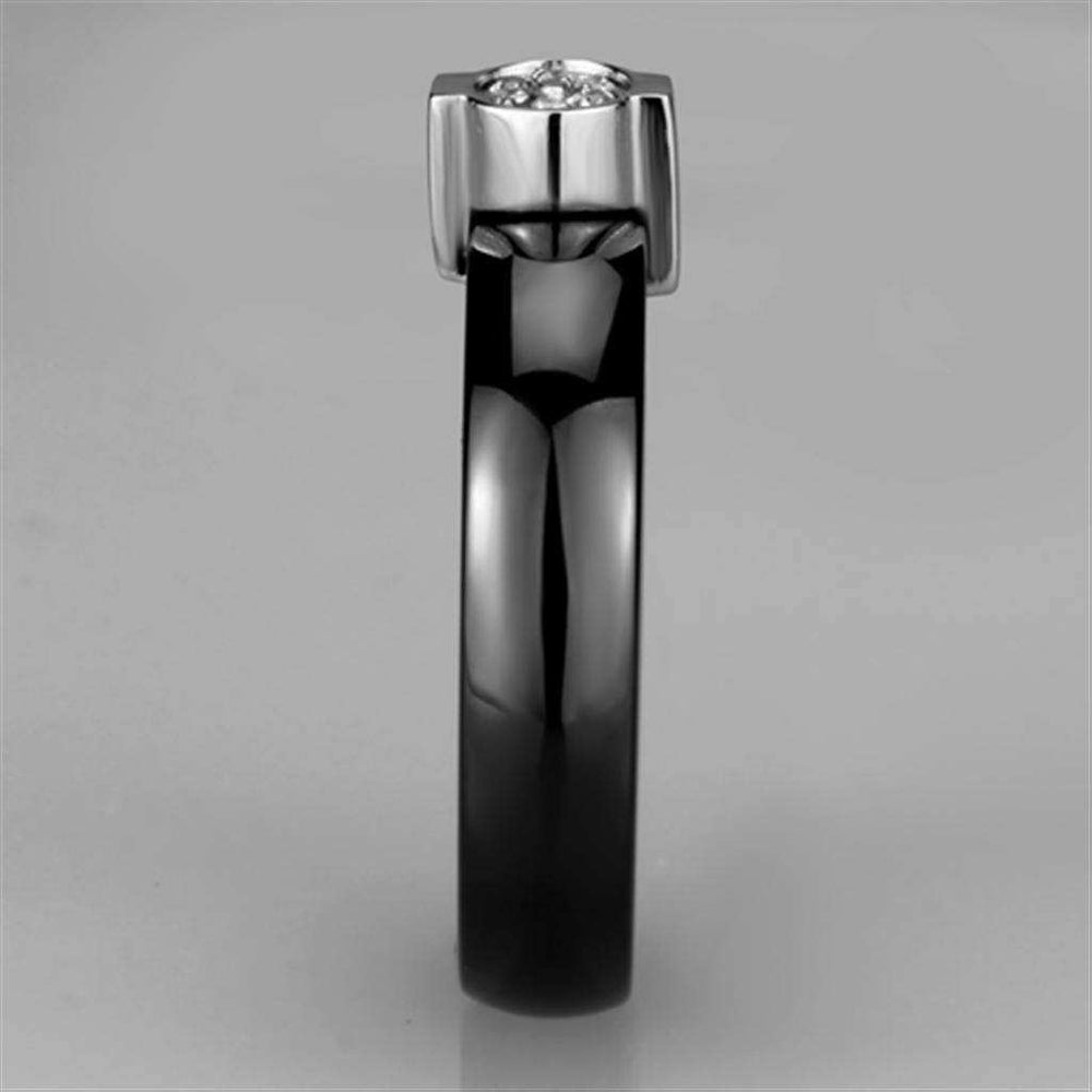 Alamode High polished (no plating) Stainless Steel Ring with Ceramic in Jet - Alamode - Flyclothing LLC