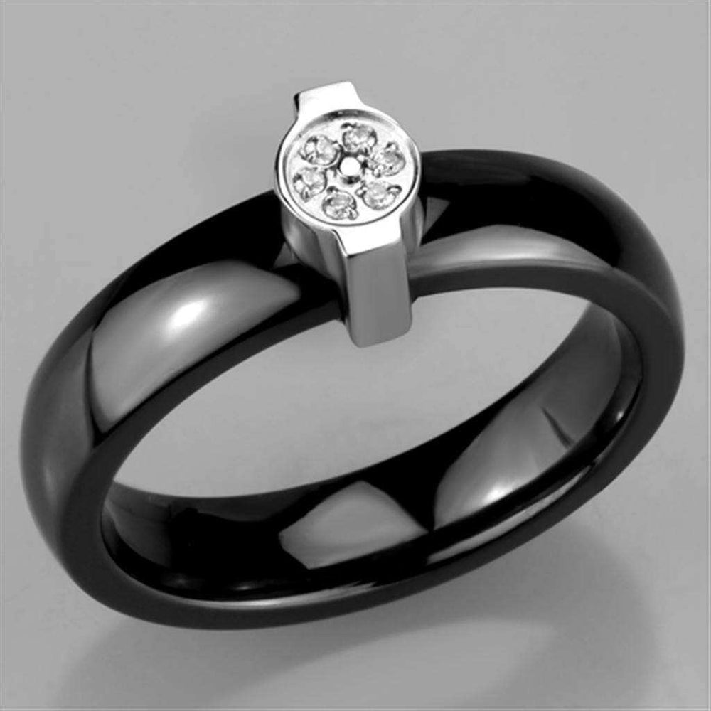 Alamode High polished (no plating) Stainless Steel Ring with Ceramic in Jet - Alamode - Flyclothing LLC