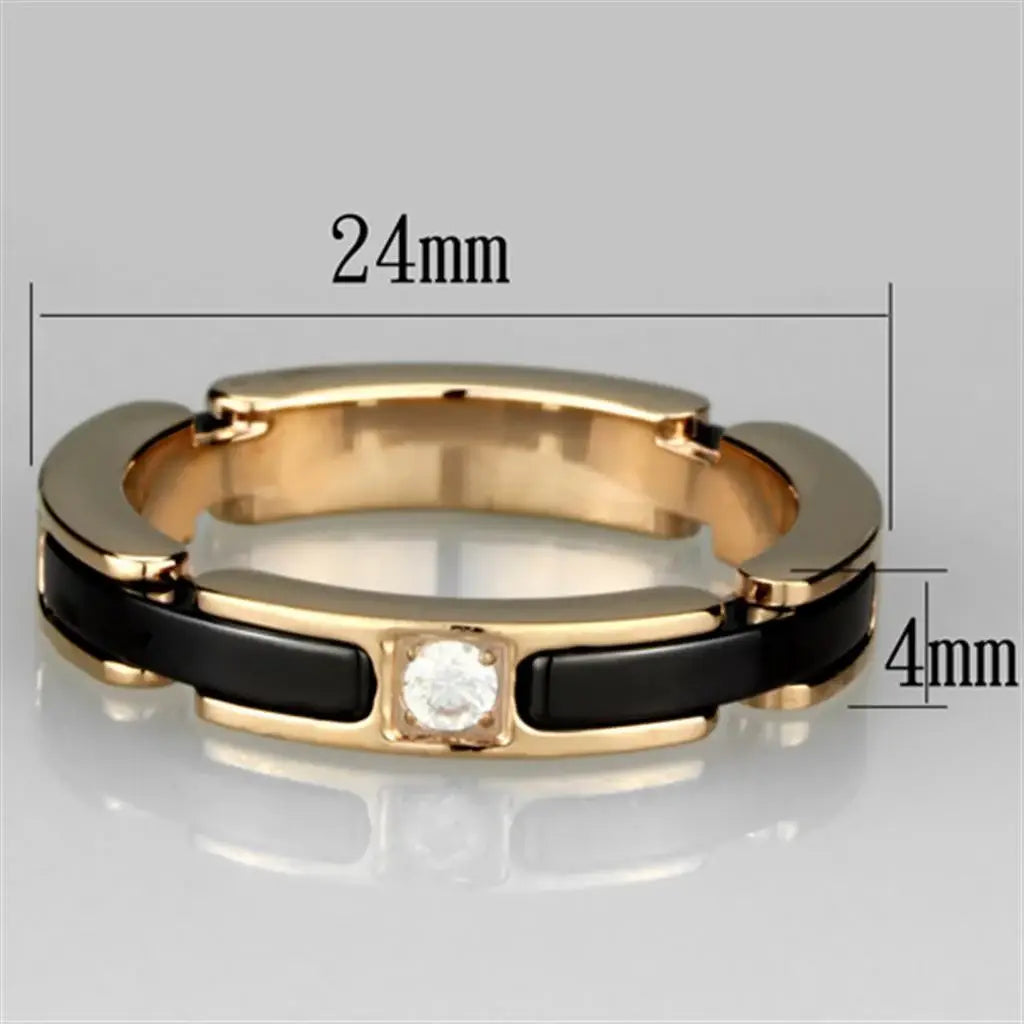 Alamode IP Rose Gold(Ion Plating) Stainless Steel Ring with Ceramic in Jet - Alamode - Flyclothing LLC