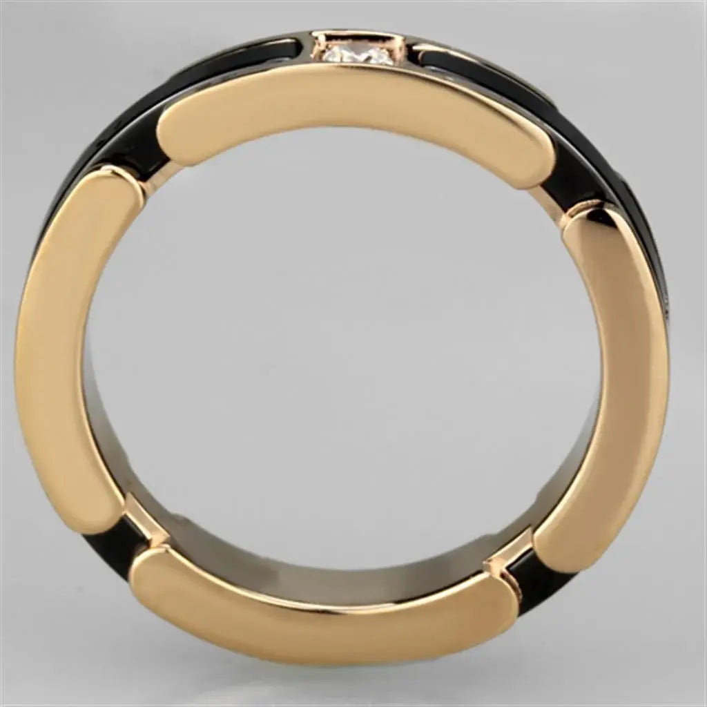 Alamode IP Rose Gold(Ion Plating) Stainless Steel Ring with Ceramic in Jet - Alamode - Flyclothing LLC