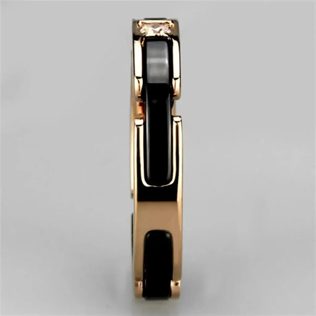 Alamode IP Rose Gold(Ion Plating) Stainless Steel Ring with Ceramic in Jet - Alamode - Flyclothing LLC