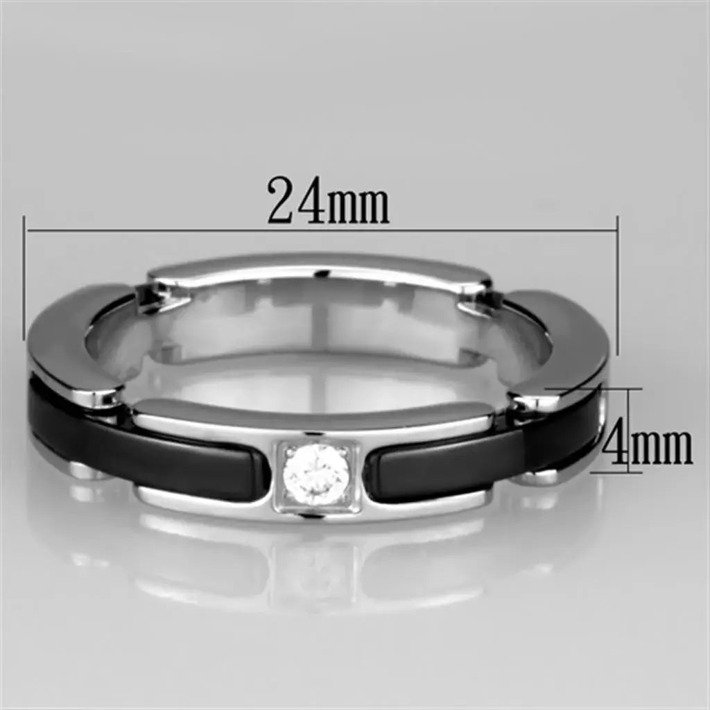 Alamode High polished (no plating) Stainless Steel Ring with Ceramic in Jet - Alamode - Flyclothing LLC