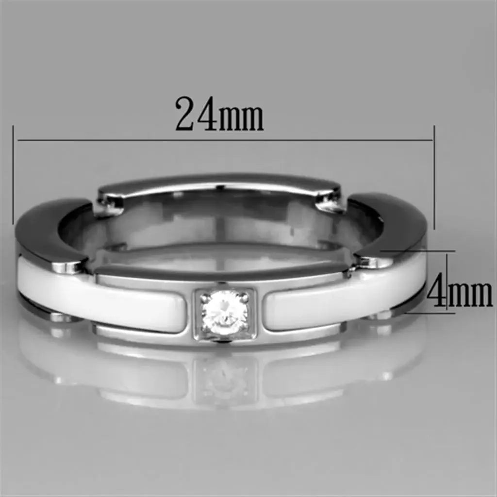 Alamode High polished (no plating) Stainless Steel Ring with Ceramic in White - Alamode - Flyclothing LLC