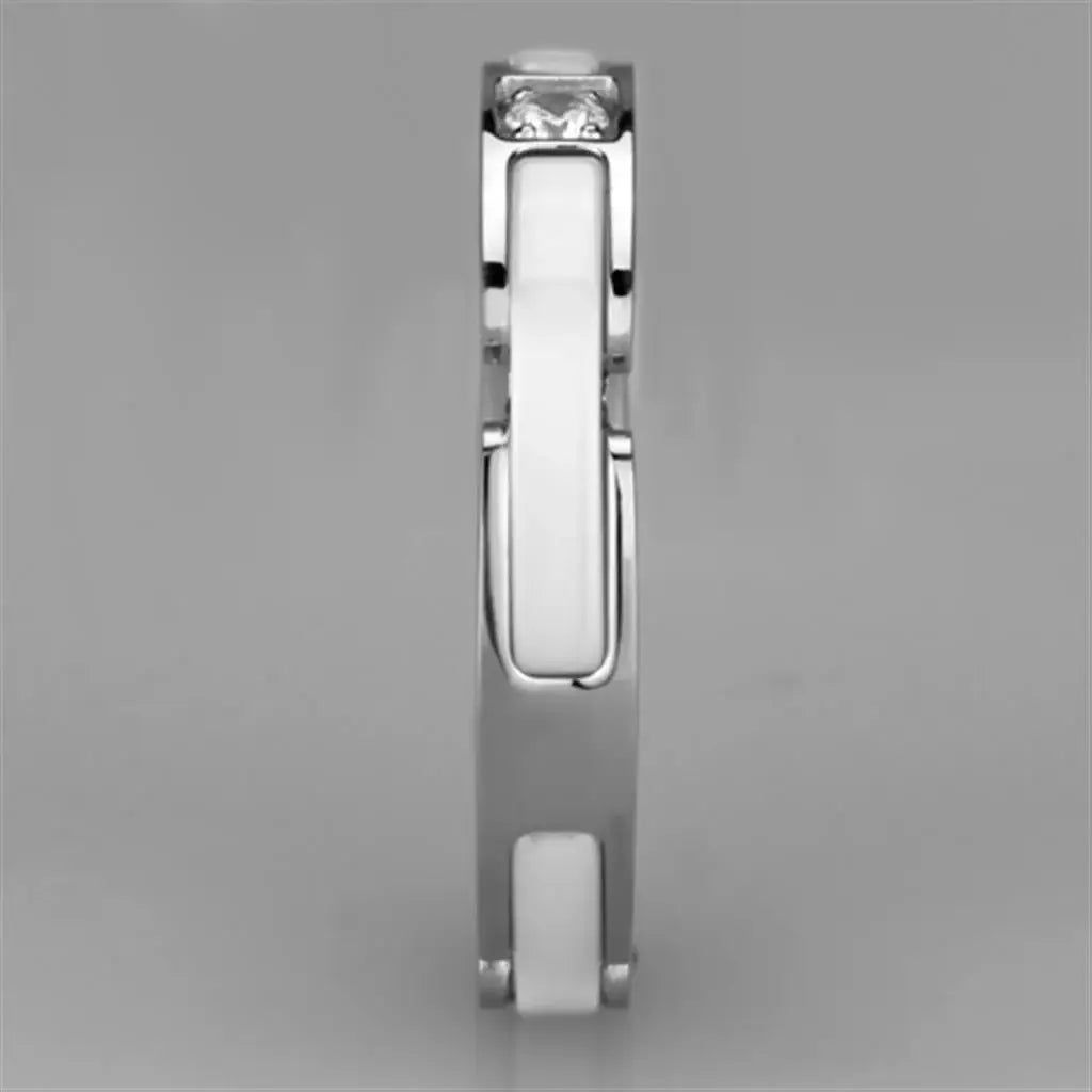 Alamode High polished (no plating) Stainless Steel Ring with Ceramic in White - Alamode - Flyclothing LLC