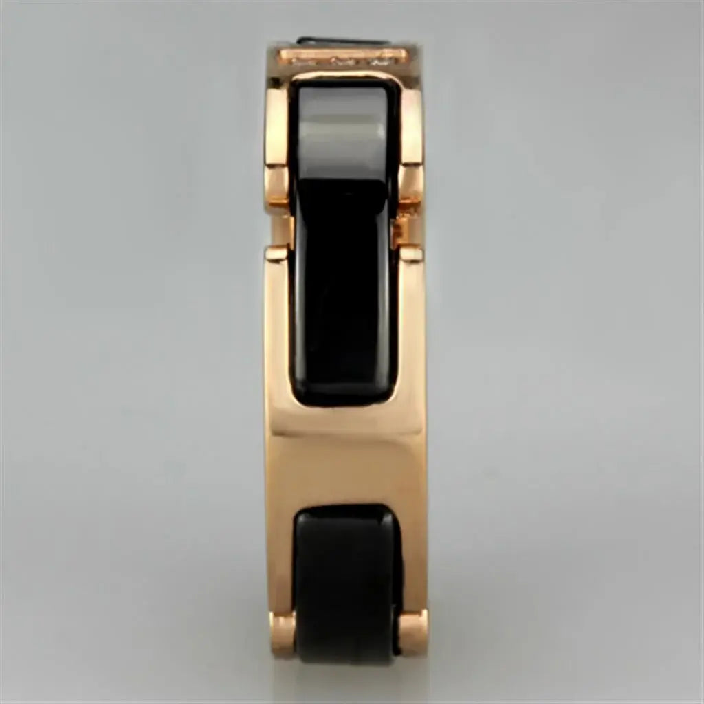 Alamode IP Rose Gold(Ion Plating) Stainless Steel Ring with Ceramic in Jet - Alamode - Flyclothing LLC