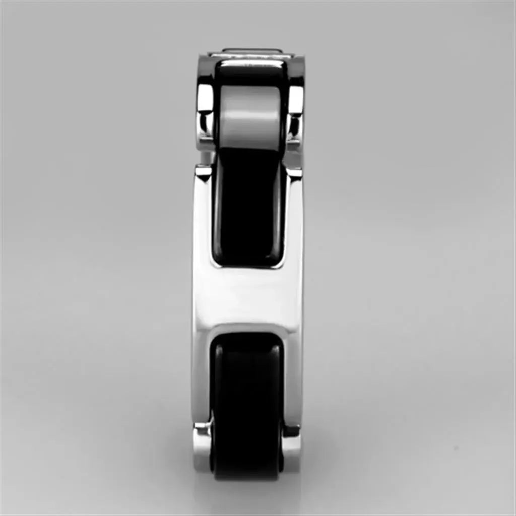 Alamode High polished (no plating) Stainless Steel Ring with Ceramic in Jet - Alamode - Flyclothing LLC