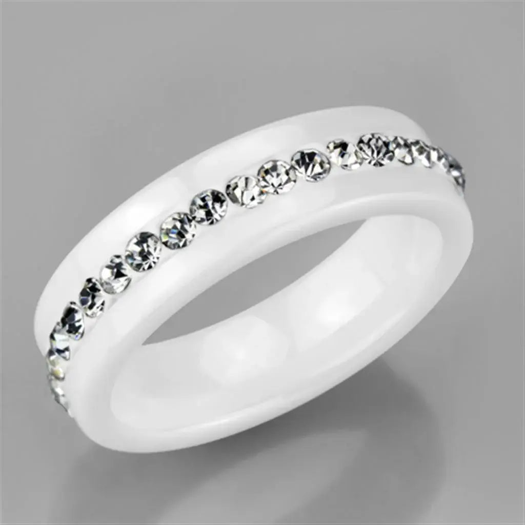 Alamode High polished (no plating) Stainless Steel Ring with Ceramic in White - Alamode - Flyclothing LLC