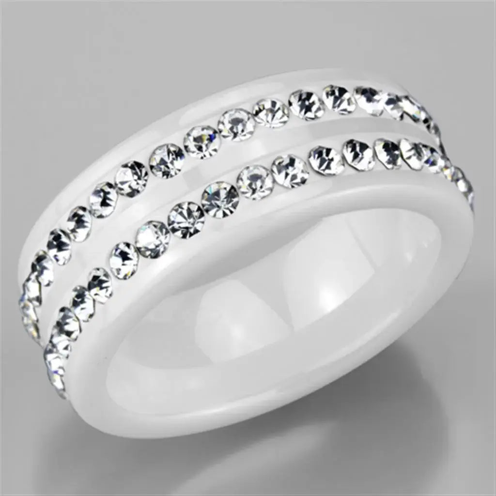 Alamode High polished (no plating) Stainless Steel Ring with Ceramic in White - Alamode - Flyclothing LLC