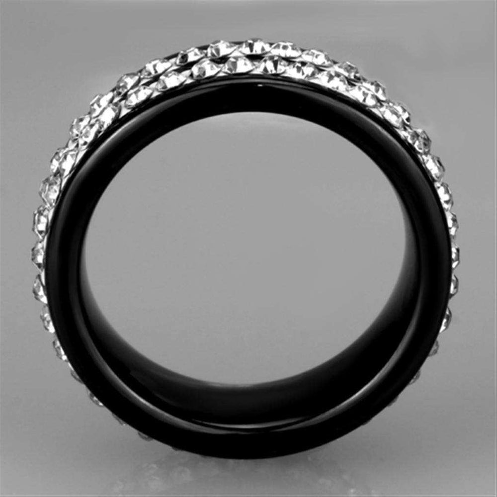 Alamode High polished (no plating) Stainless Steel Ring with Ceramic in Jet - Alamode - Flyclothing LLC