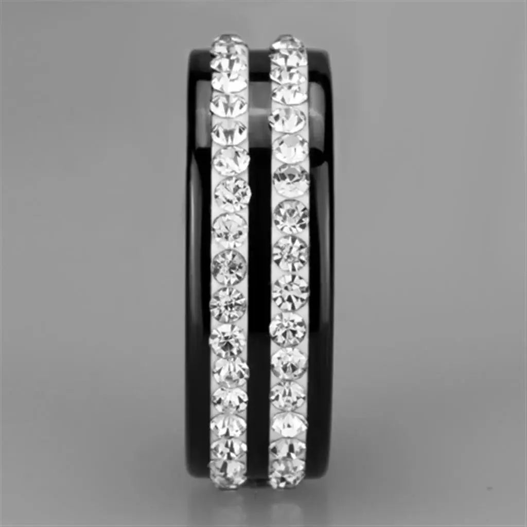 Alamode High polished (no plating) Stainless Steel Ring with Ceramic in Jet - Alamode - Flyclothing LLC