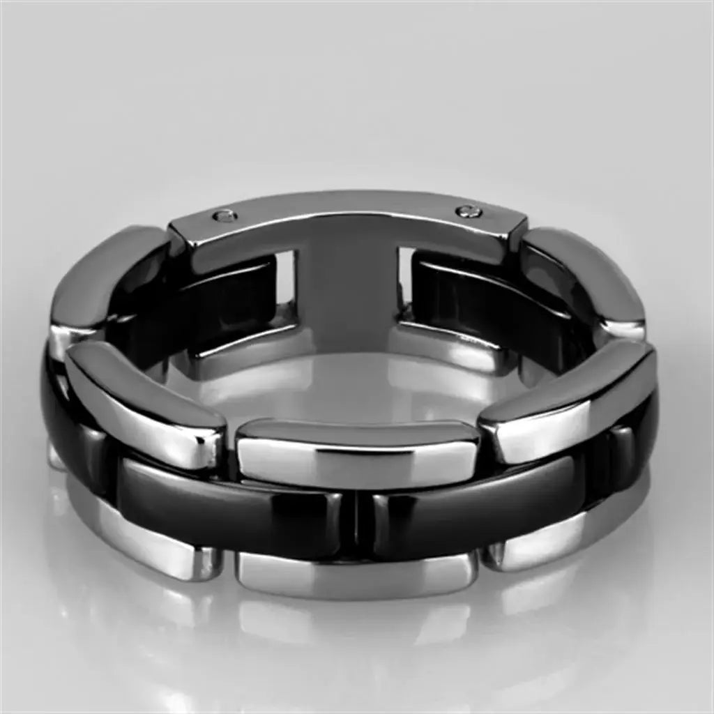 Alamode High polished (no plating) Stainless Steel Ring with Ceramic in Jet - Alamode - Flyclothing LLC