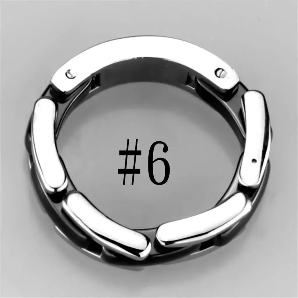 Alamode High polished (no plating) Stainless Steel Ring with Ceramic in Jet - Alamode - Flyclothing LLC