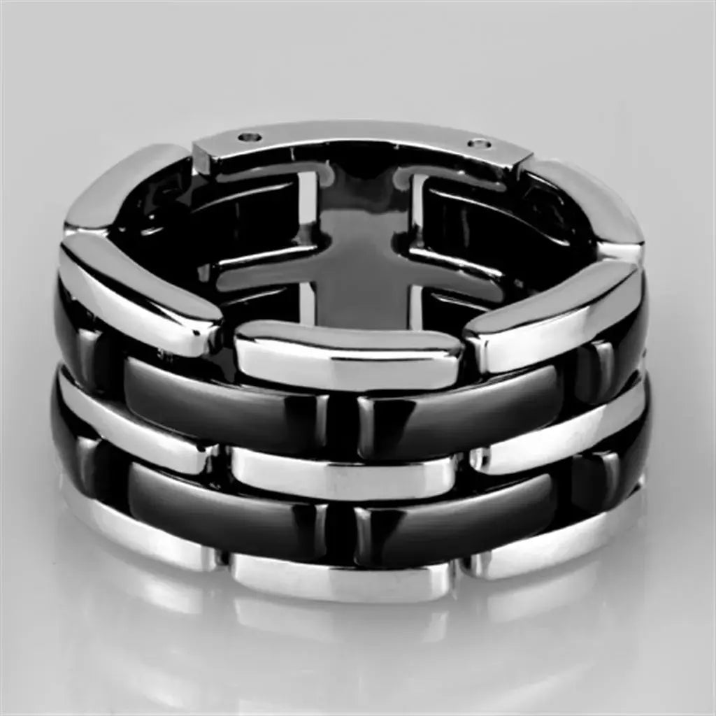 Alamode High polished (no plating) Stainless Steel Ring with Ceramic in Jet - Alamode - Flyclothing LLC