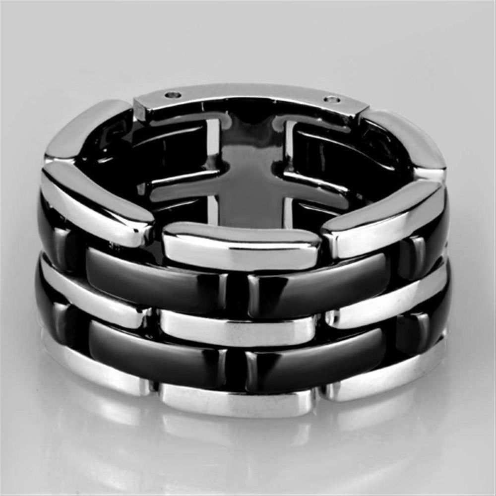 Alamode High polished (no plating) Stainless Steel Ring with Ceramic in Jet - Alamode - Flyclothing LLC
