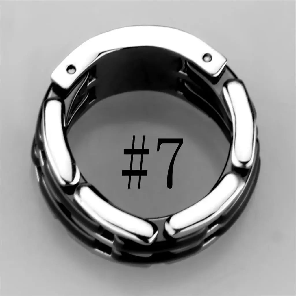 Alamode High polished (no plating) Stainless Steel Ring with Ceramic in Jet - Alamode - Flyclothing LLC