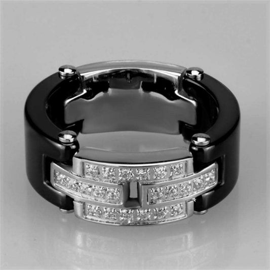 Alamode High polished (no plating) Stainless Steel Ring with Ceramic in Jet - Alamode - Flyclothing LLC
