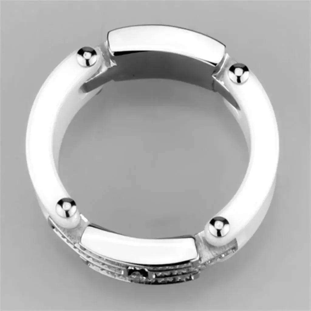 Alamode High polished (no plating) Stainless Steel Ring with Ceramic in White - Alamode - Flyclothing LLC