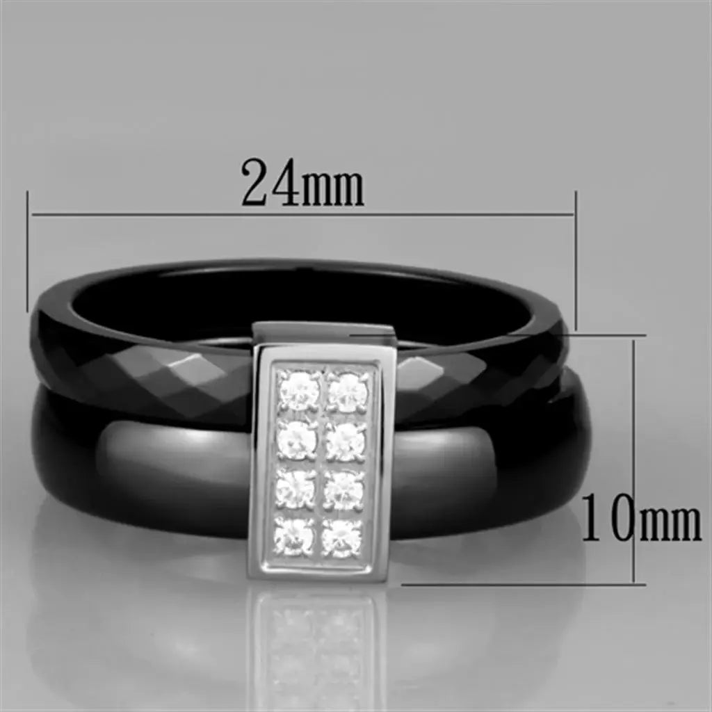 Alamode High polished (no plating) Stainless Steel Ring with Ceramic in Jet - Alamode - Flyclothing LLC
