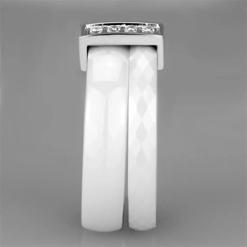 Alamode High polished (no plating) Stainless Steel Ring with Ceramic in White - Alamode - Flyclothing LLC