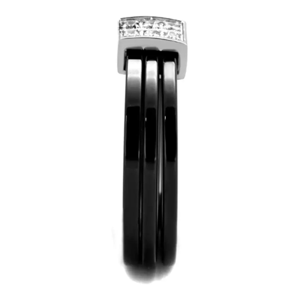 Alamode High polished (no plating) Stainless Steel Ring with Ceramic in Jet - Alamode - Flyclothing LLC