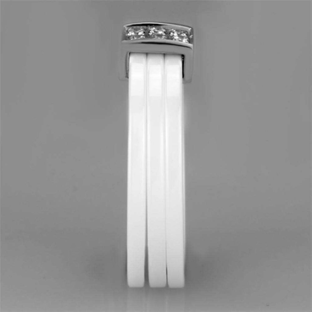 Alamode High polished (no plating) Stainless Steel Ring with Ceramic in White - Alamode - Flyclothing LLC
