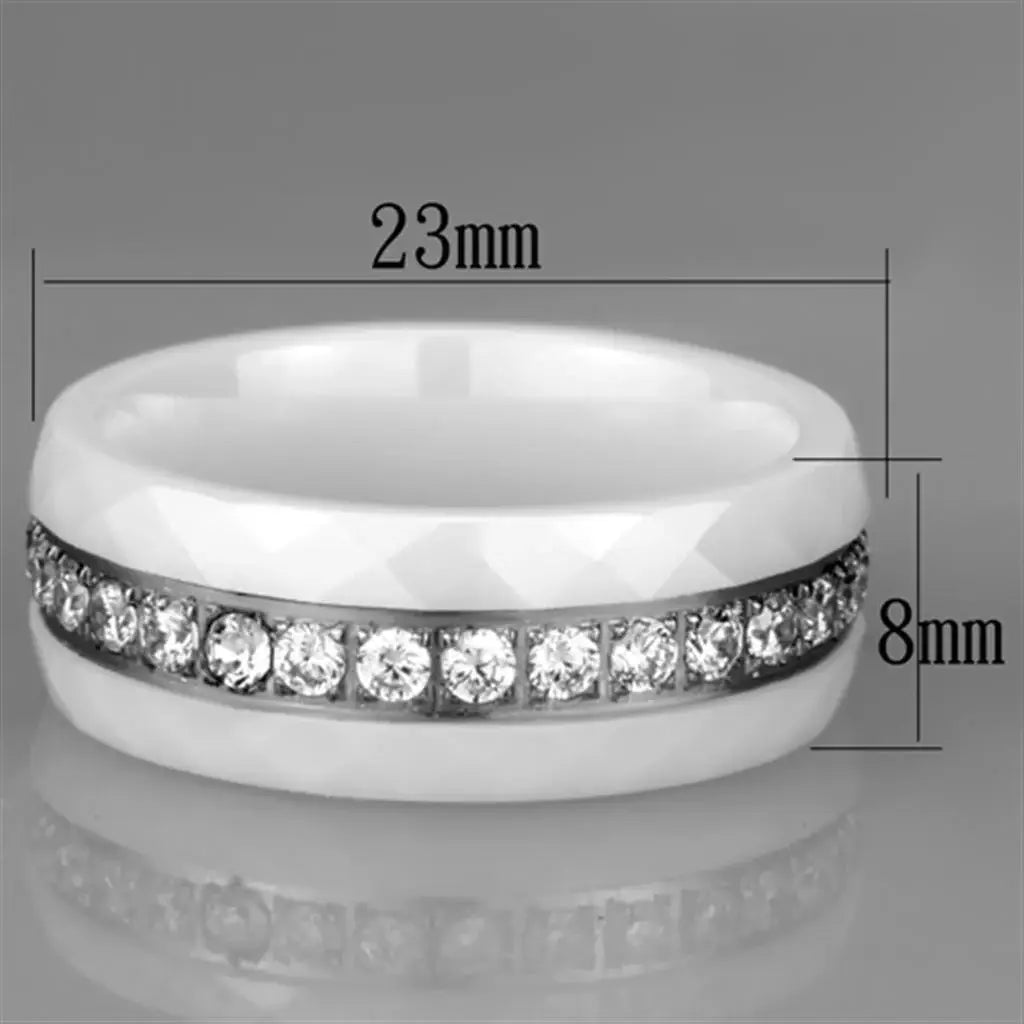 Alamode High polished (no plating) Stainless Steel Ring with Ceramic in White - Alamode - Flyclothing LLC