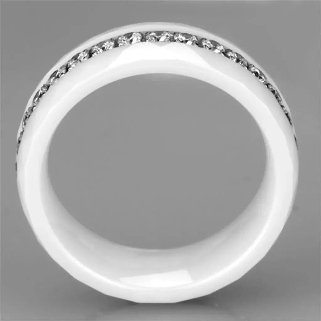 Alamode High polished (no plating) Stainless Steel Ring with Ceramic in White - Alamode - Flyclothing LLC