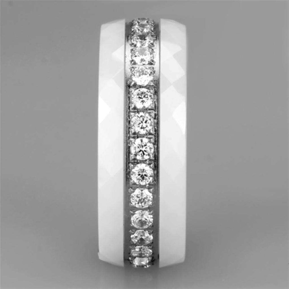 Alamode High polished (no plating) Stainless Steel Ring with Ceramic in White - Alamode - Flyclothing LLC