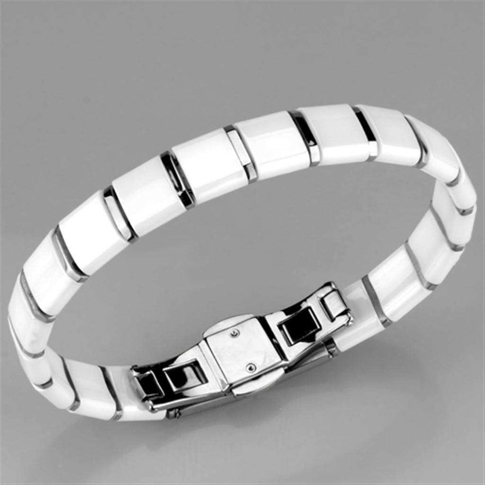 Alamode High polished (no plating) Stainless Steel Bracelet with Ceramic in White - Alamode - Flyclothing LLC