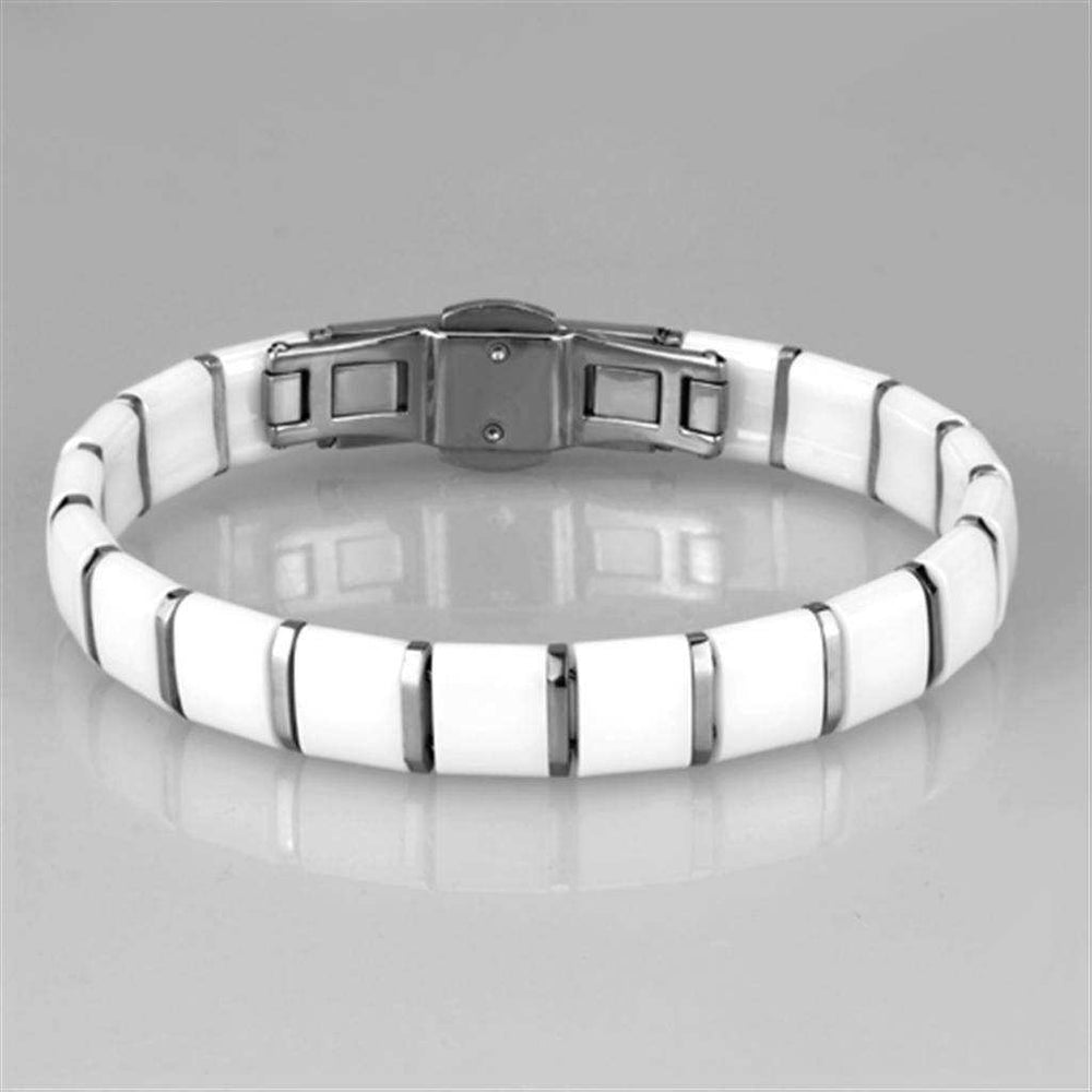 Alamode High polished (no plating) Stainless Steel Bracelet with Ceramic in White - Alamode - Flyclothing LLC