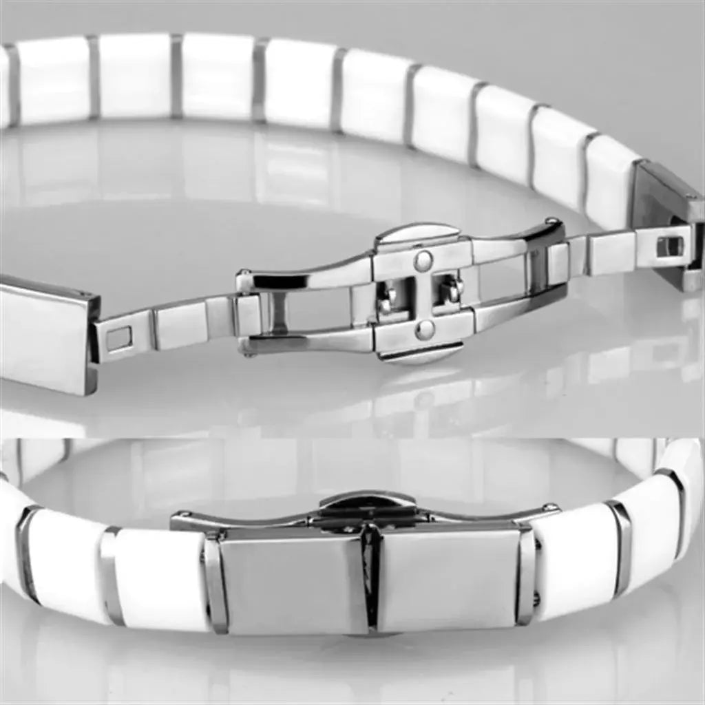 Alamode High polished (no plating) Stainless Steel Bracelet with Ceramic in White - Alamode - Flyclothing LLC