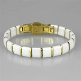 Alamode IP Gold(Ion Plating) Stainless Steel Bracelet with Ceramic in White - Alamode - Flyclothing LLC