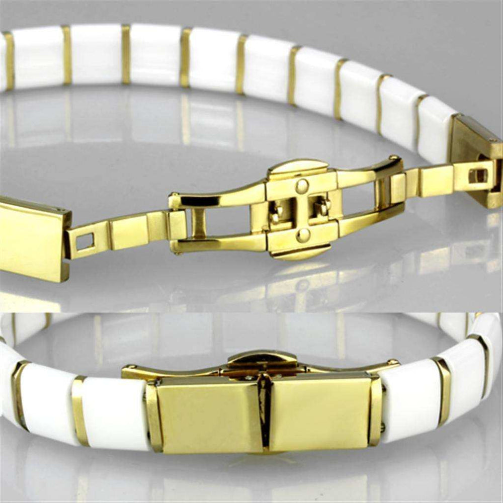 Alamode IP Gold(Ion Plating) Stainless Steel Bracelet with Ceramic in White - Alamode - Flyclothing LLC