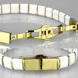Alamode IP Gold(Ion Plating) Stainless Steel Bracelet with Ceramic in White - Alamode