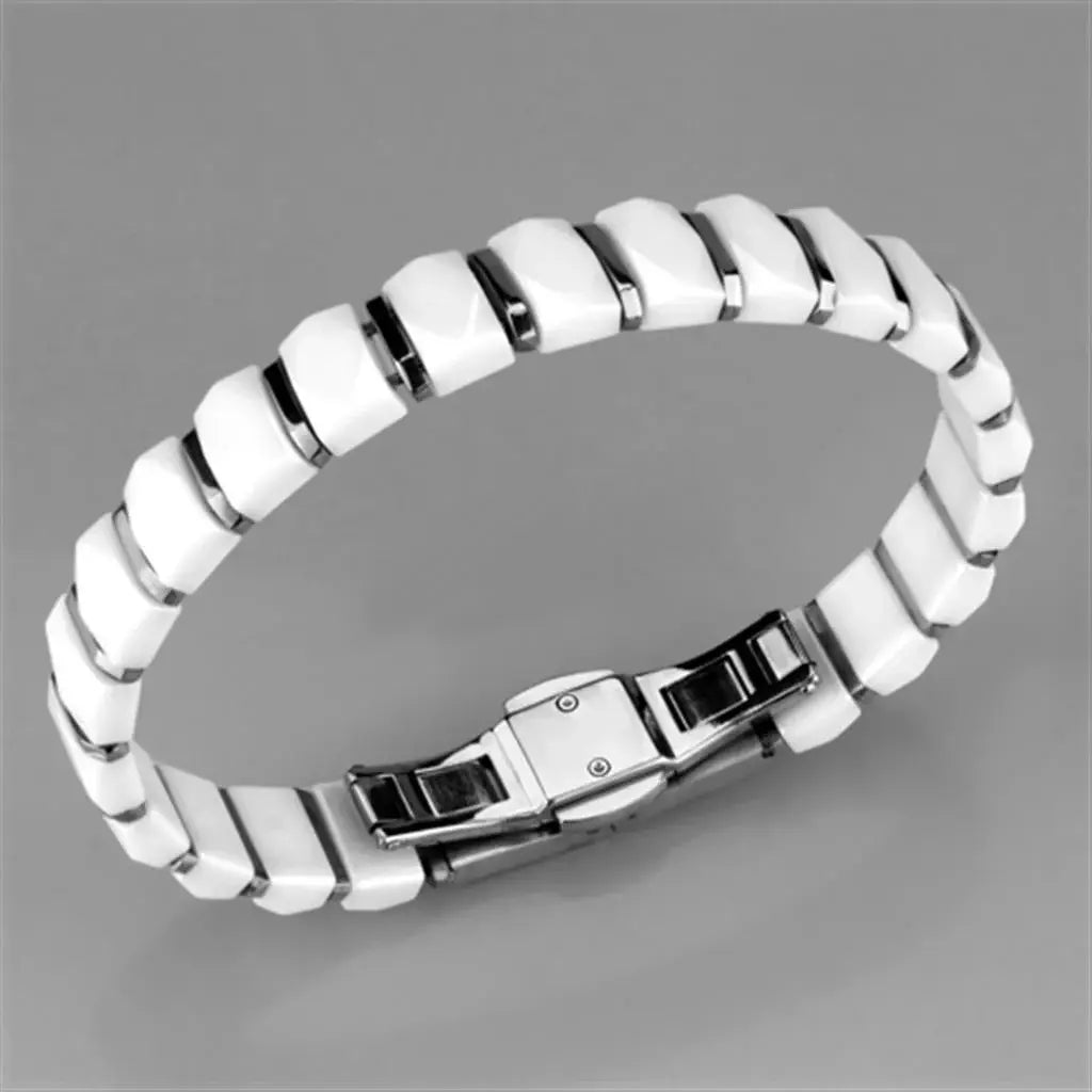 Alamode High polished (no plating) Stainless Steel Bracelet with Ceramic in White - Alamode - Flyclothing LLC
