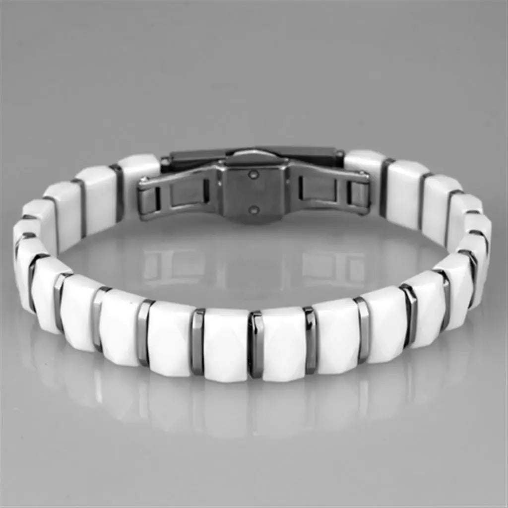 Alamode High polished (no plating) Stainless Steel Bracelet with Ceramic in White - Alamode - Flyclothing LLC