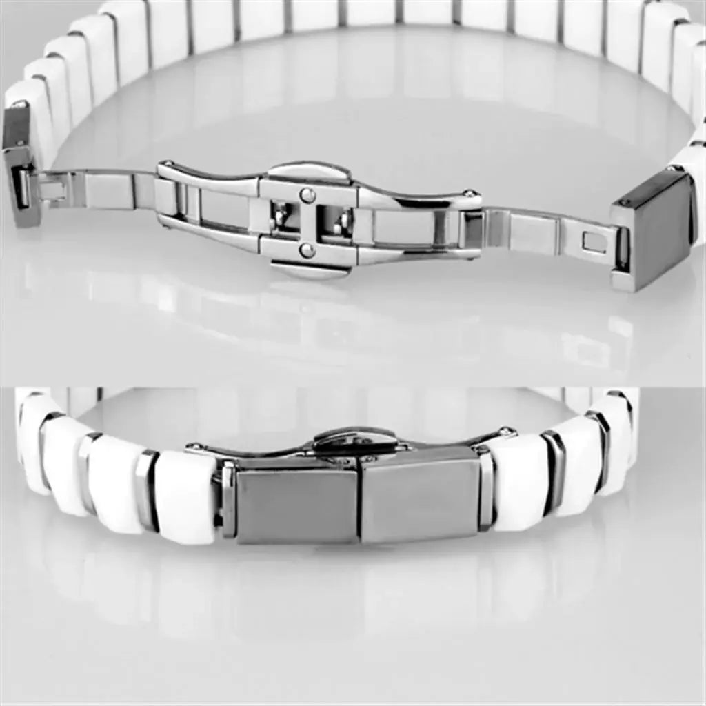 Alamode High polished (no plating) Stainless Steel Bracelet with Ceramic in White - Alamode - Flyclothing LLC