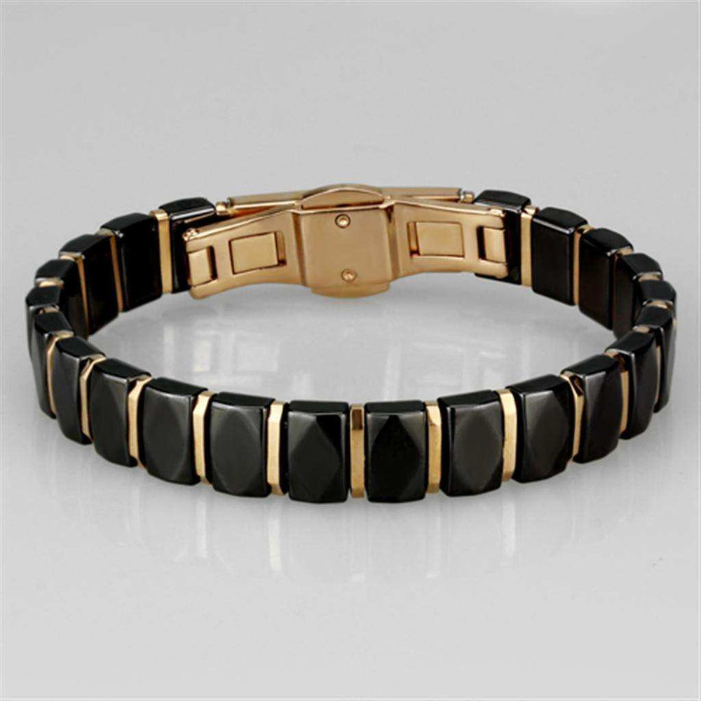Alamode IP Rose Gold(Ion Plating) Stainless Steel Bracelet with Ceramic in Jet - Alamode - Flyclothing LLC
