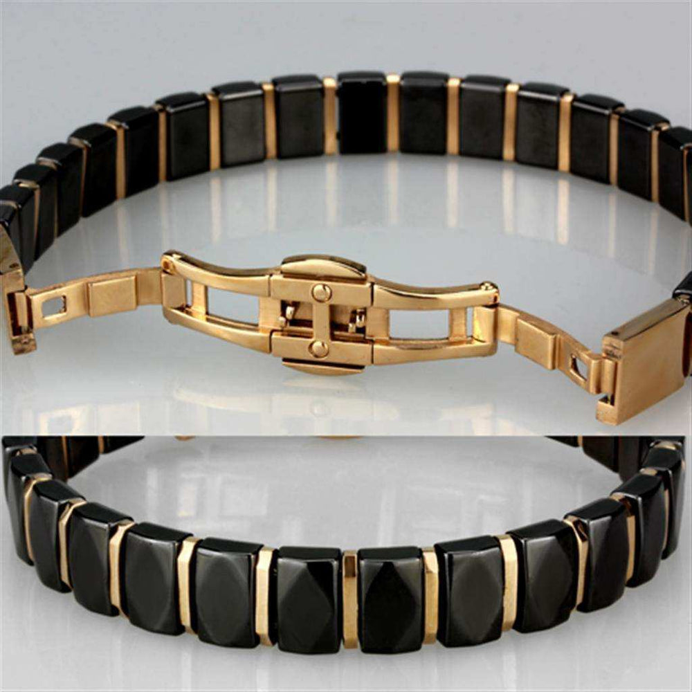 Alamode IP Rose Gold(Ion Plating) Stainless Steel Bracelet with Ceramic in Jet - Alamode - Flyclothing LLC