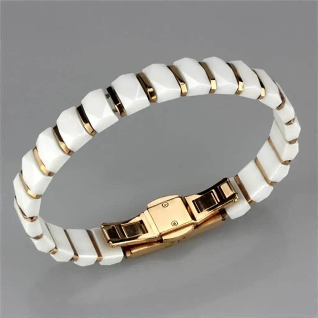 Alamode IP Rose Gold(Ion Plating) Stainless Steel Bracelet with Ceramic in White - Alamode - Flyclothing LLC