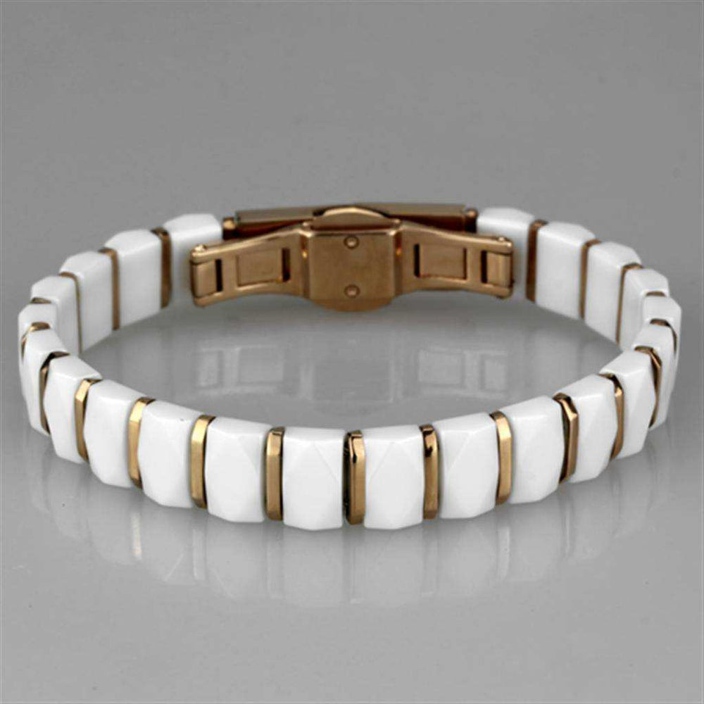 Alamode IP Rose Gold(Ion Plating) Stainless Steel Bracelet with Ceramic in White - Alamode - Flyclothing LLC