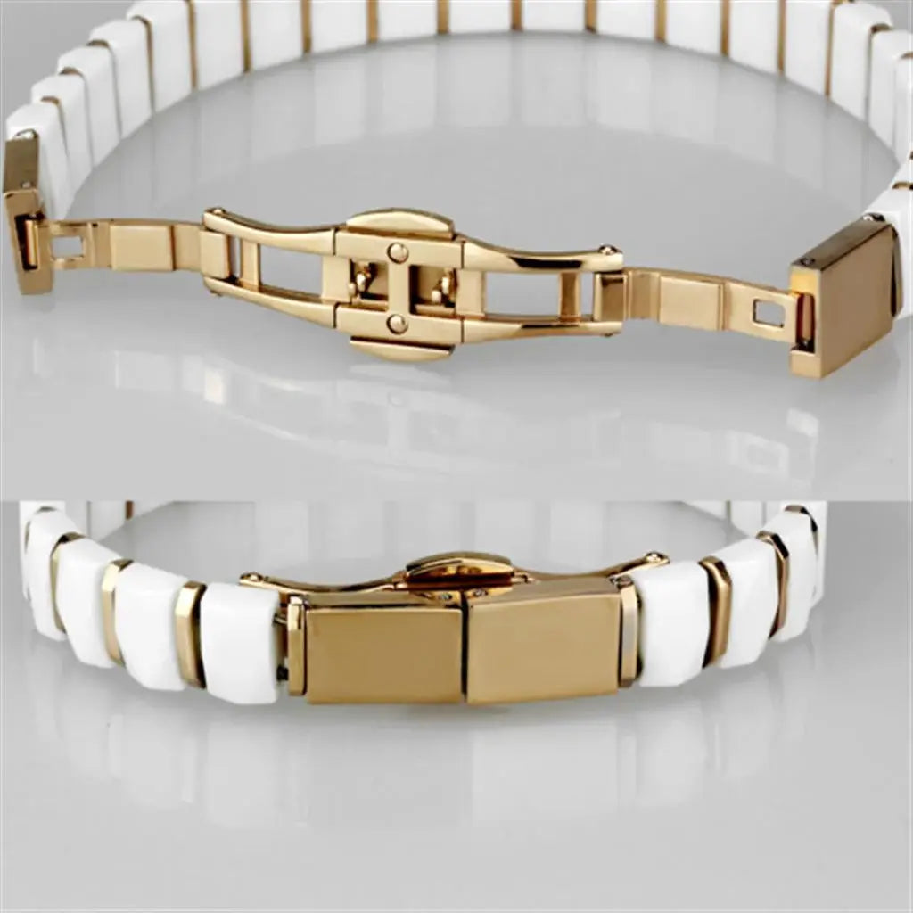 Alamode IP Rose Gold(Ion Plating) Stainless Steel Bracelet with Ceramic in White - Alamode - Flyclothing LLC