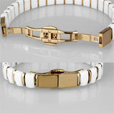 Alamode IP Rose Gold(Ion Plating) Stainless Steel Bracelet with Ceramic in White - Alamode