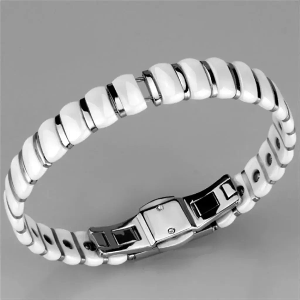 Alamode High polished (no plating) Stainless Steel Bracelet with Ceramic in White - Alamode - Flyclothing LLC